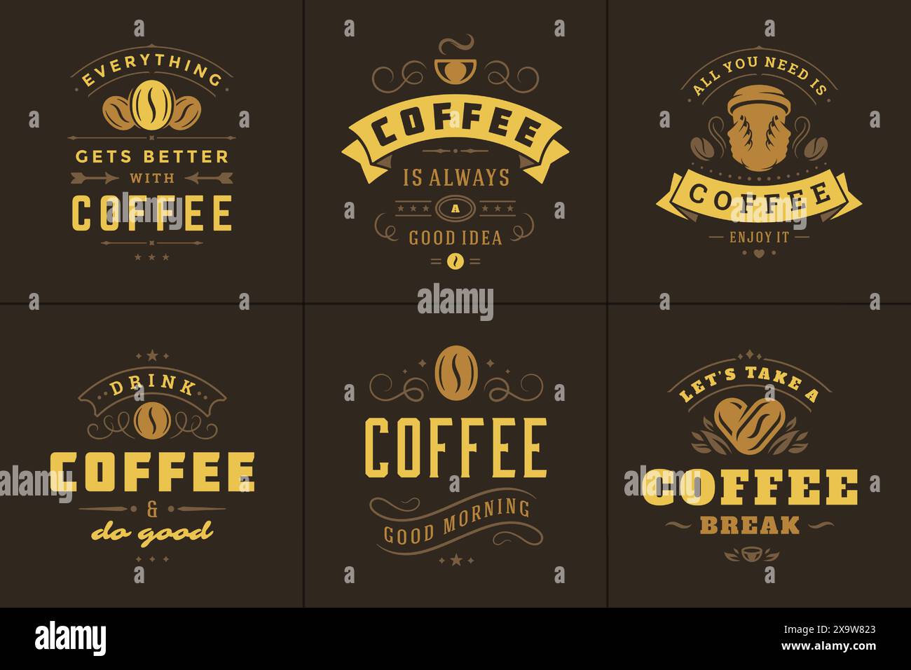 Coffee quotes vintage typographic style inspirational phrases vector ...