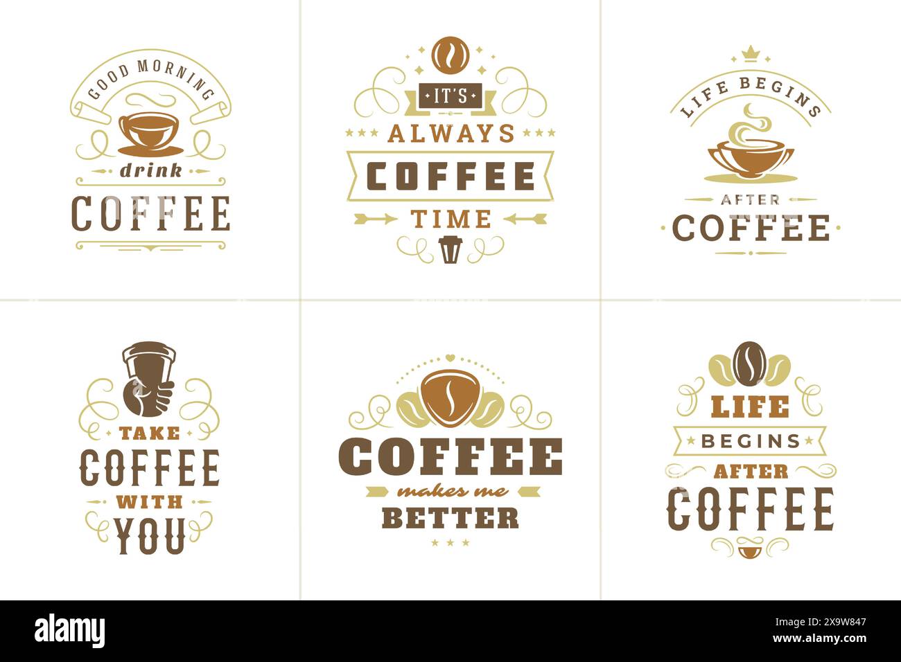 Coffee quotes vintage typographic style inspirational phrases vector ...