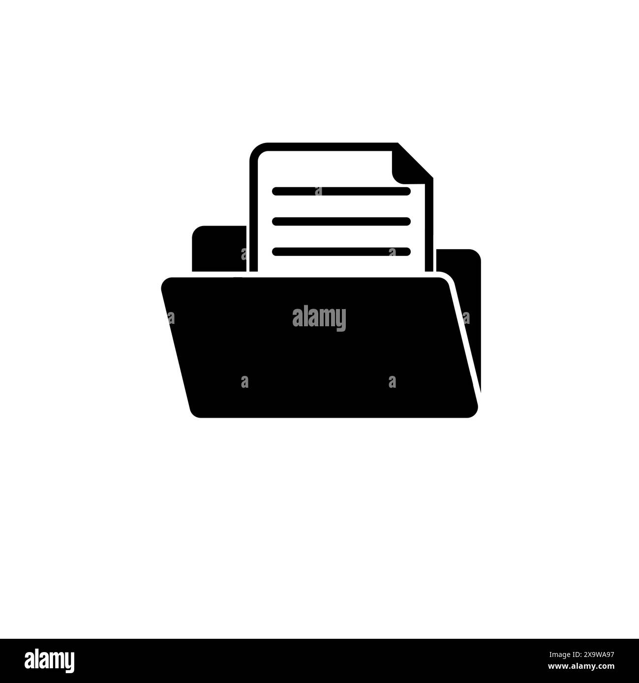 Open File Folder, Document Solid Flat Vector Icon Isolated on White Background. Stock Vector
