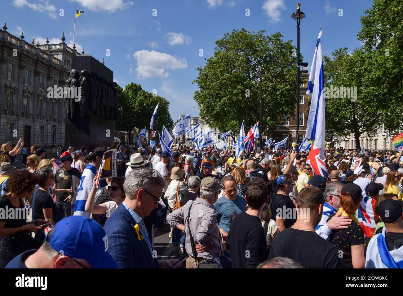 London, UK. 2nd June 2024. Protesters in Whitehall. Thousands of people marched in Central London calling for the release of the Israeli hostages held by Hamas in Gaza. Credit: Vuk Valcic/Alamy Live News Stock Photo