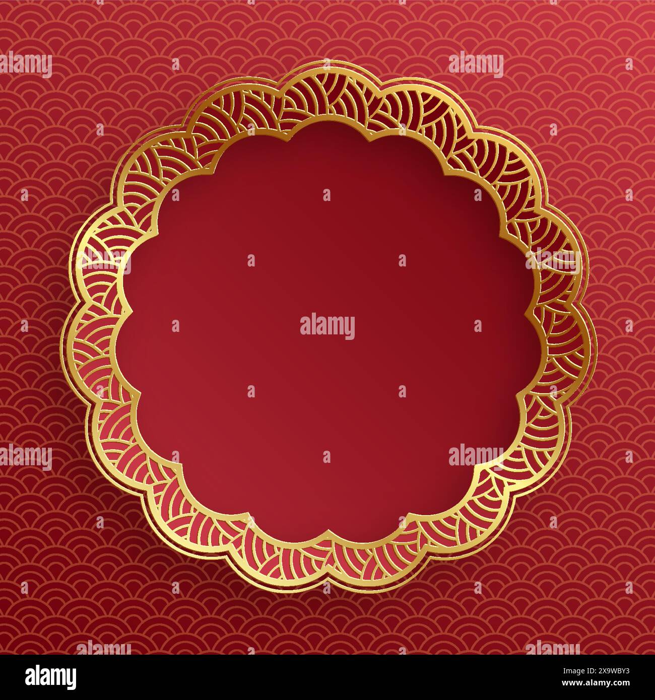 Chinese frame with oriental Asian elements on color background, for wedding invitation card, happy new year, happy birthday, valentine day, greeting c Stock Vector