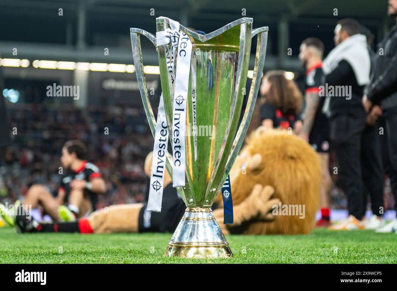 The Champions Cup trophy after the French championship Top 14 rugby union match between Stade Toulousain (Toulouse) and Stade Rochelais (La Rochelle) on June 2, 2024 at Stadium in Toulouse, France - Photo Nathan Barange / DPPI Stock Photo