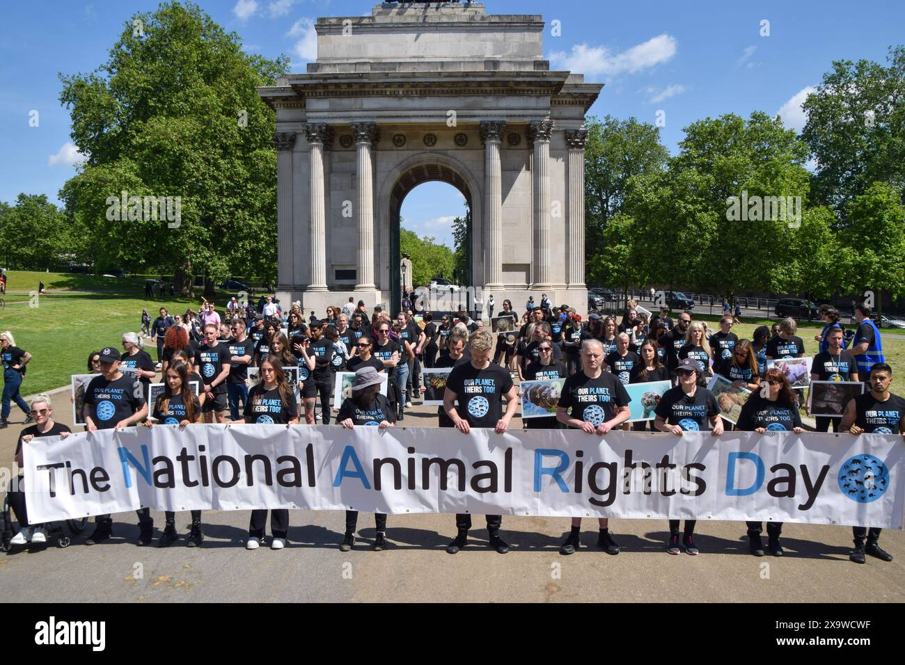 London, UK. 2nd June 2024. Animal rights actvists gather with pictures ...