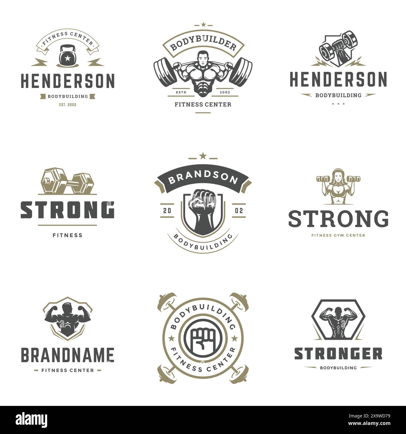 Fitness center and sport gym logos and badges design set vector ...