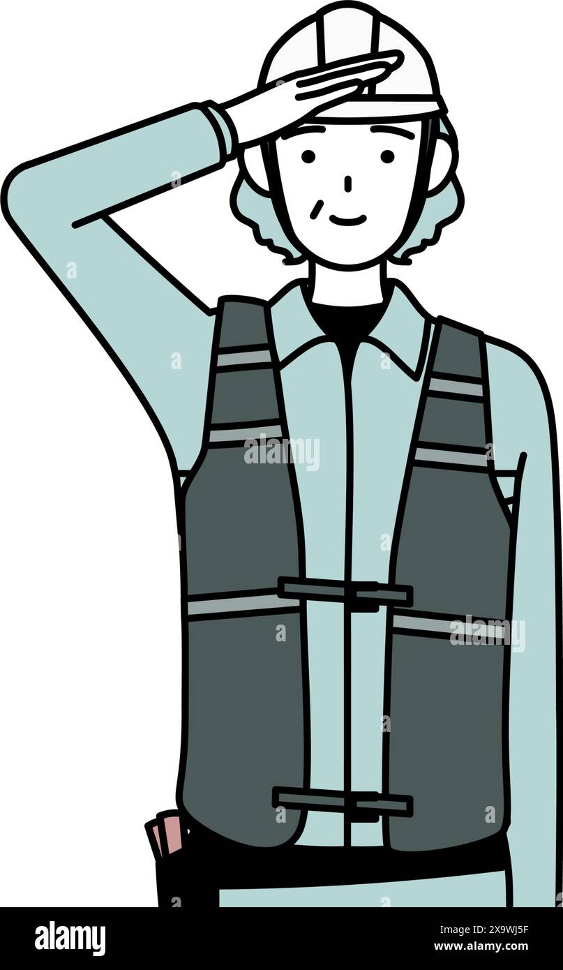 Senior female engineer in helmet and work wear making a salute, Vector ...
