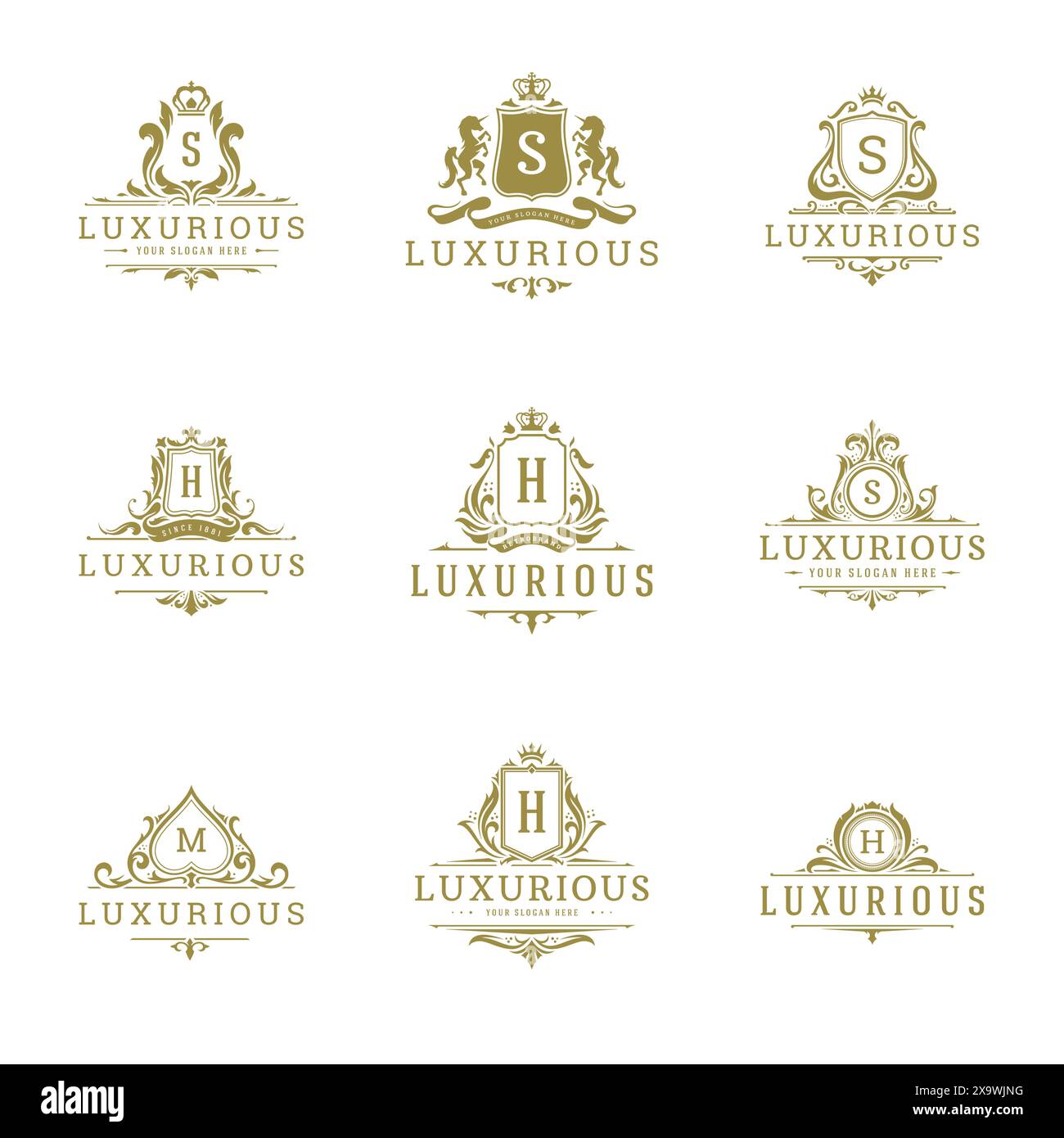 Luxury vintage ornament logo monogram crest templates design set vector ...