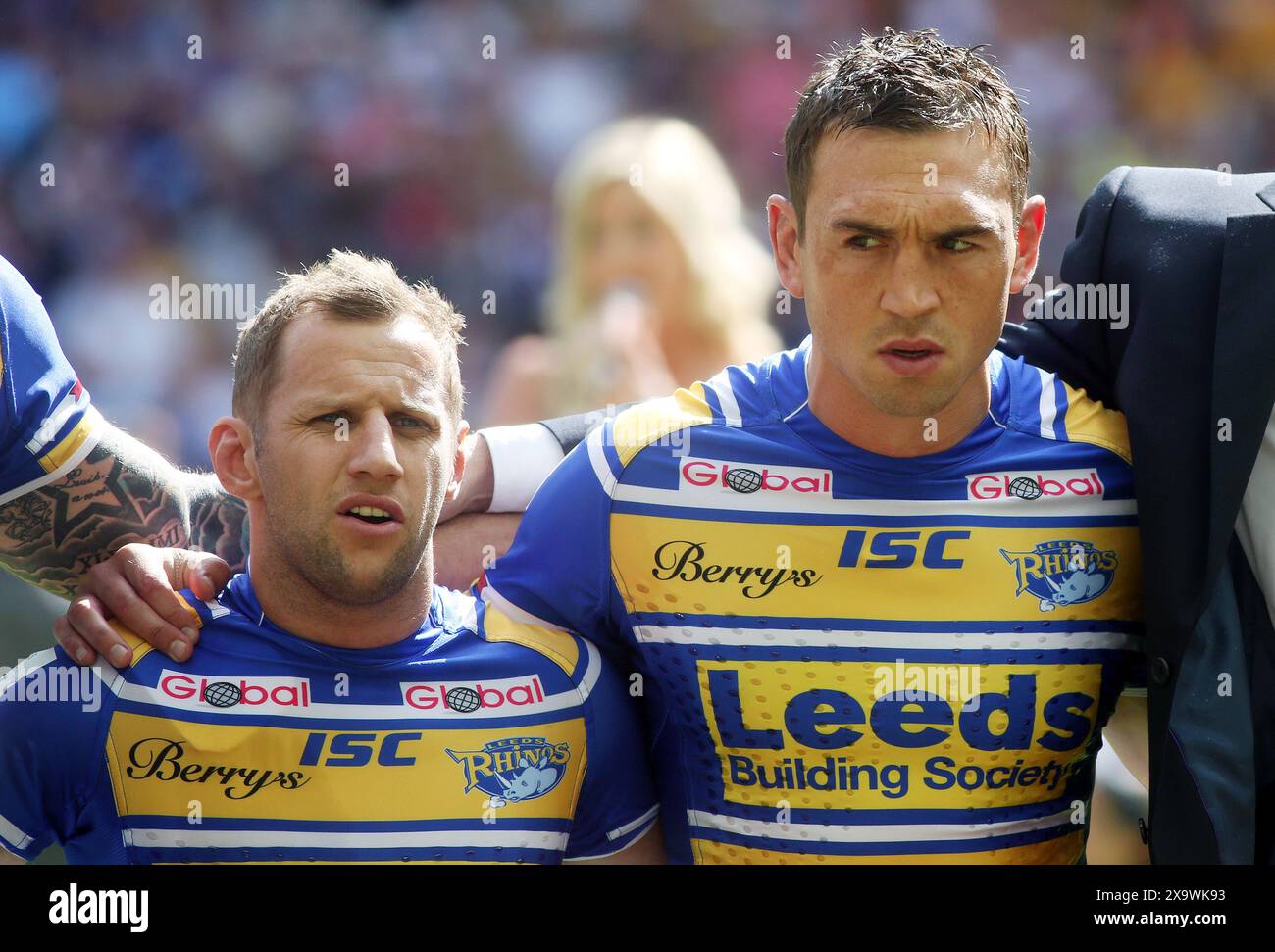 Pic shows: Rob Burrow and Kevin Sinfield before the game  Rugby League Challenge Cup Final Leeds Rhinos v Castleford. 2014     Pic gavin rodgers/pixel8000 Stock Photo