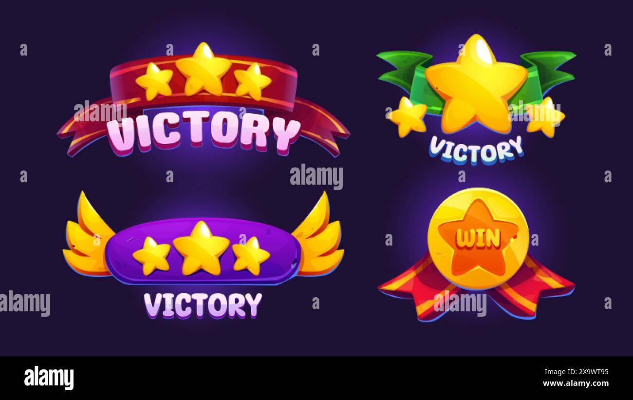 Victory game badges set isolated on background. Vector cartoon ...