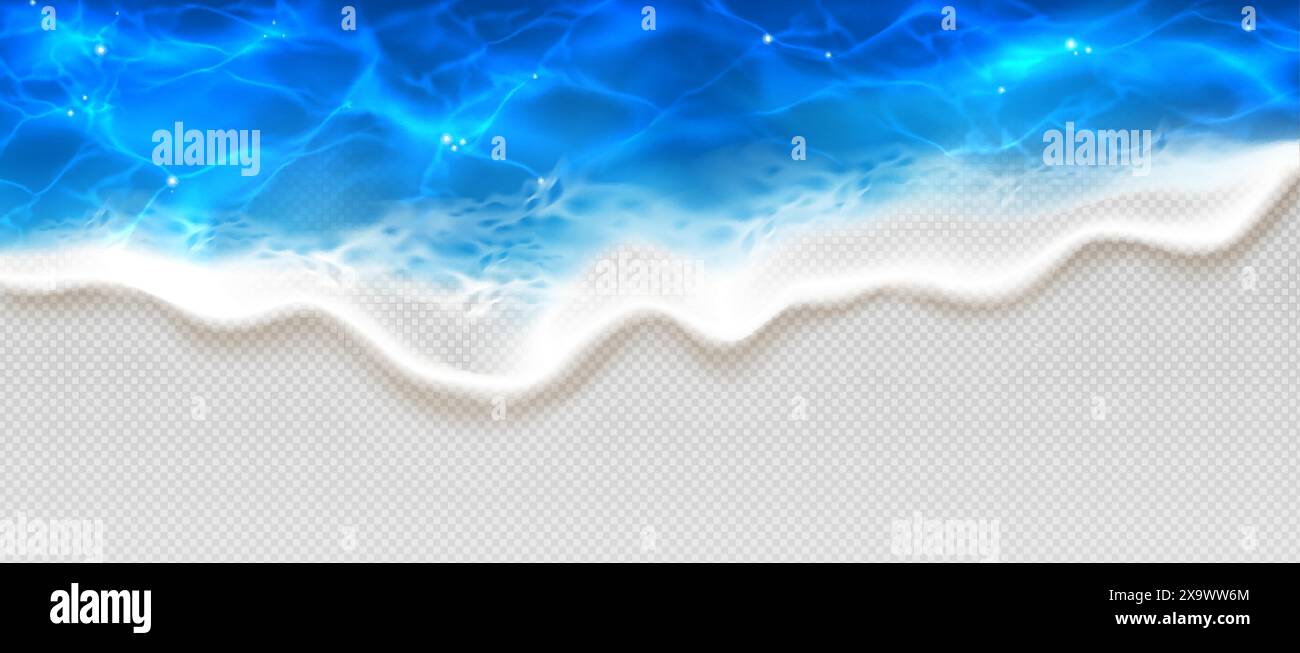 Top view on sea or ocean blue water wave with white foam on transparent ...