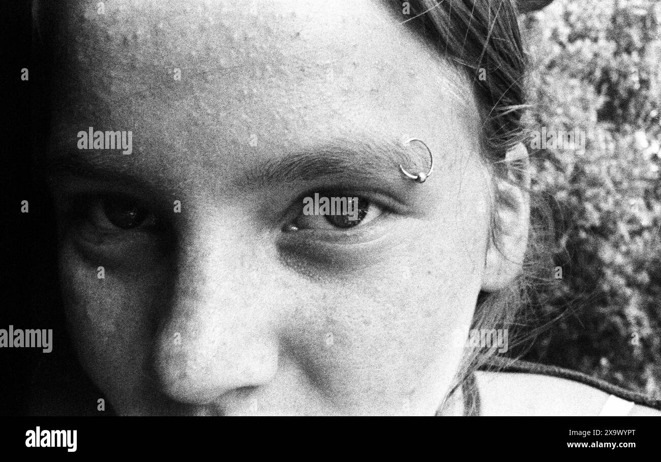 Close Up Portrait Young Woman Loon op Zand, Netherlands. Close up portrait of a young woman, Shot on Analog Black & White Film, 1994. Loon op Zand Loonse & Drunense Duinen Noord-Brabant Nederland Copyright: xGuidoxKoppesxPhotox Stock Photo