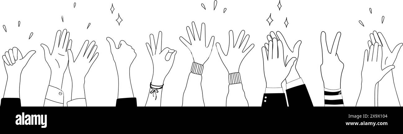 Doodle sketch hands up gestures comic icons silhouettes vector set ...