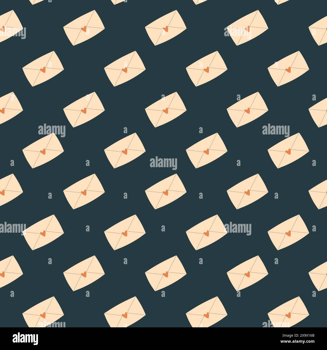 Envelope seamless pattern. Message with heart symbol, letter endless background. Romantic repeat cover. Email loop ornament. Vector flat illustration. Stock Vector