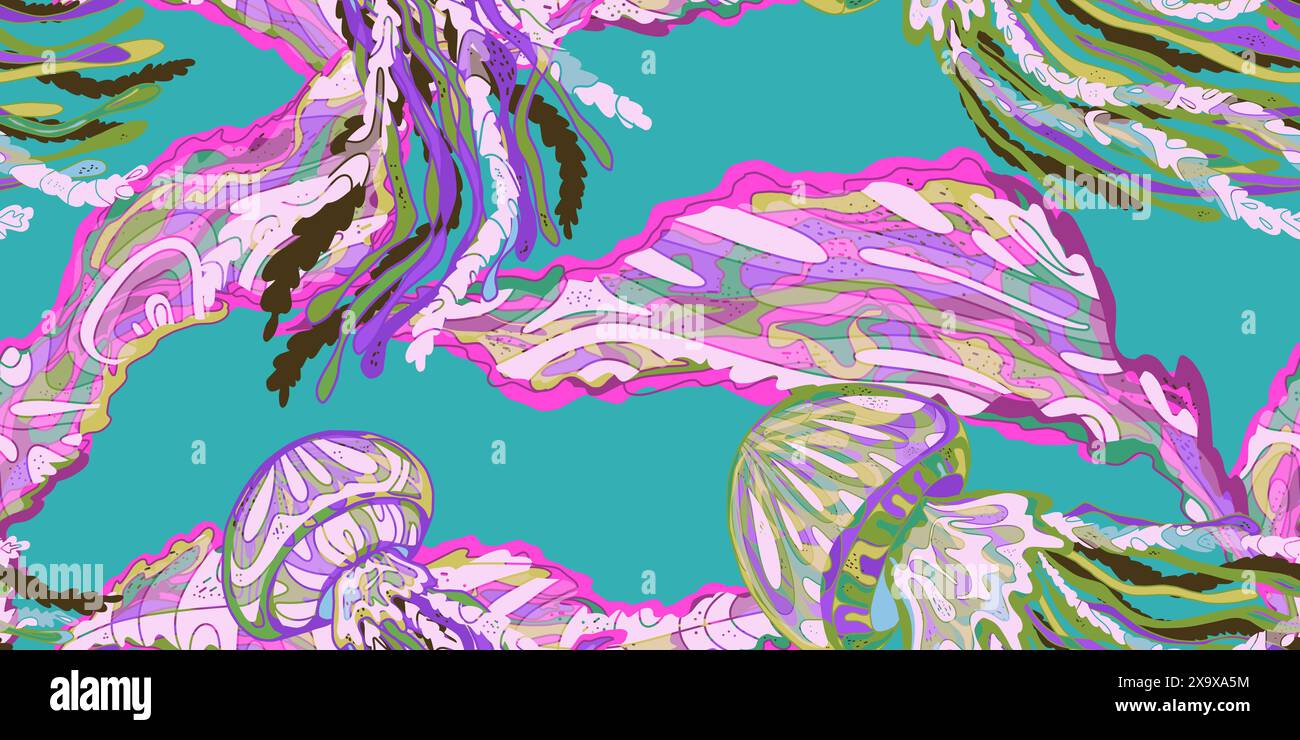 jellyfish endless vector pattern Stock Vector