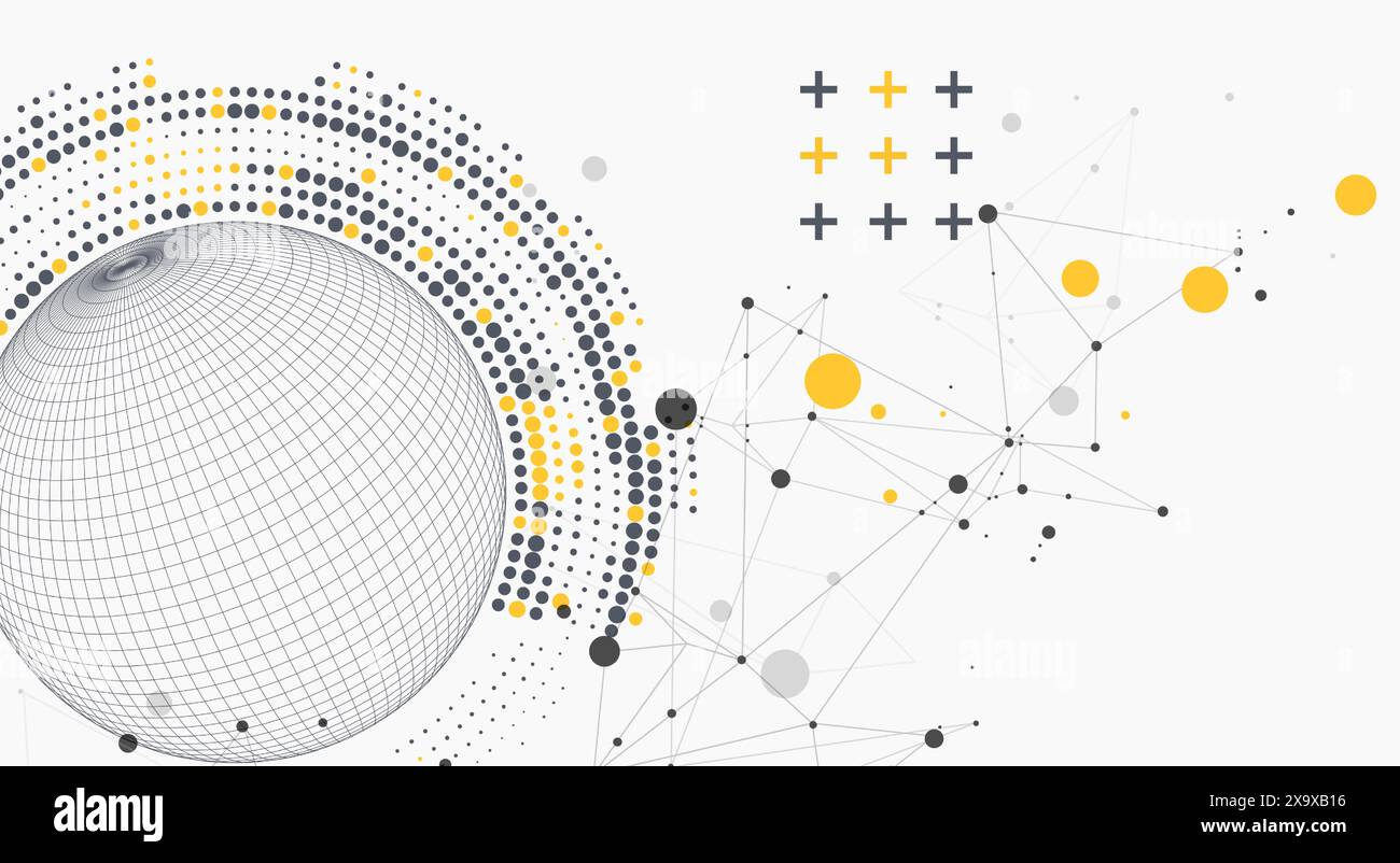 Abstract sphere background with plexus effect. 3D surface. Vector illustration. Stock Vector