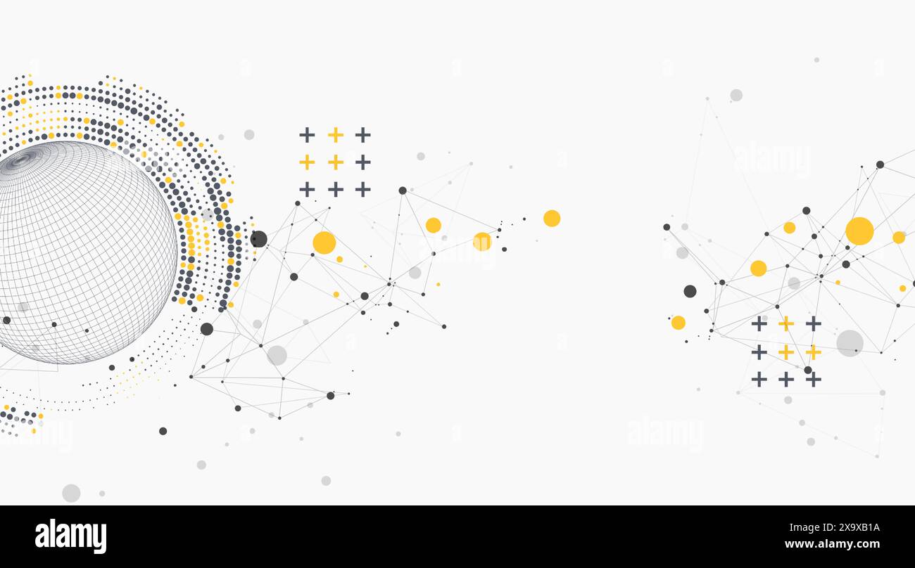 Abstract sphere background with plexus effect. 3D surface. Vector illustration. Stock Vector
