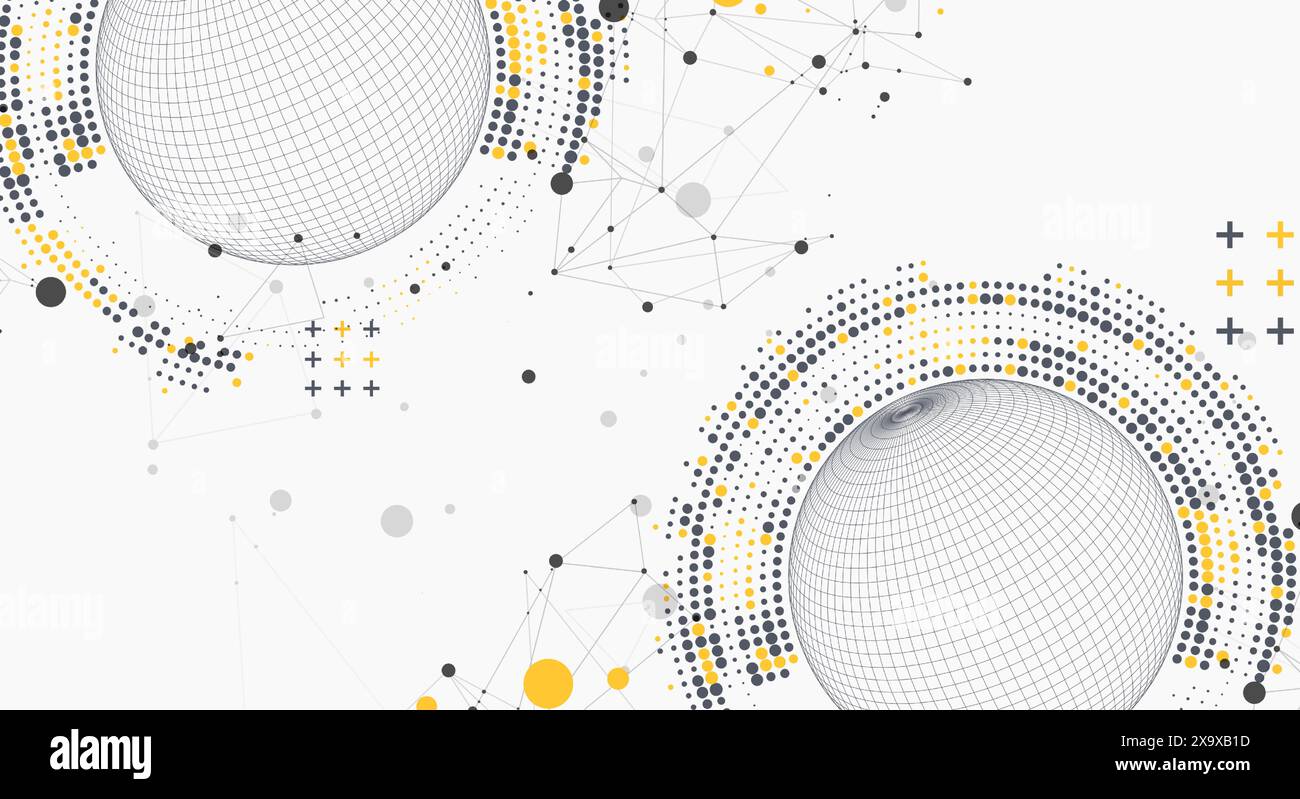 Abstract sphere background with plexus effect. 3D surface. Vector illustration. Stock Vector