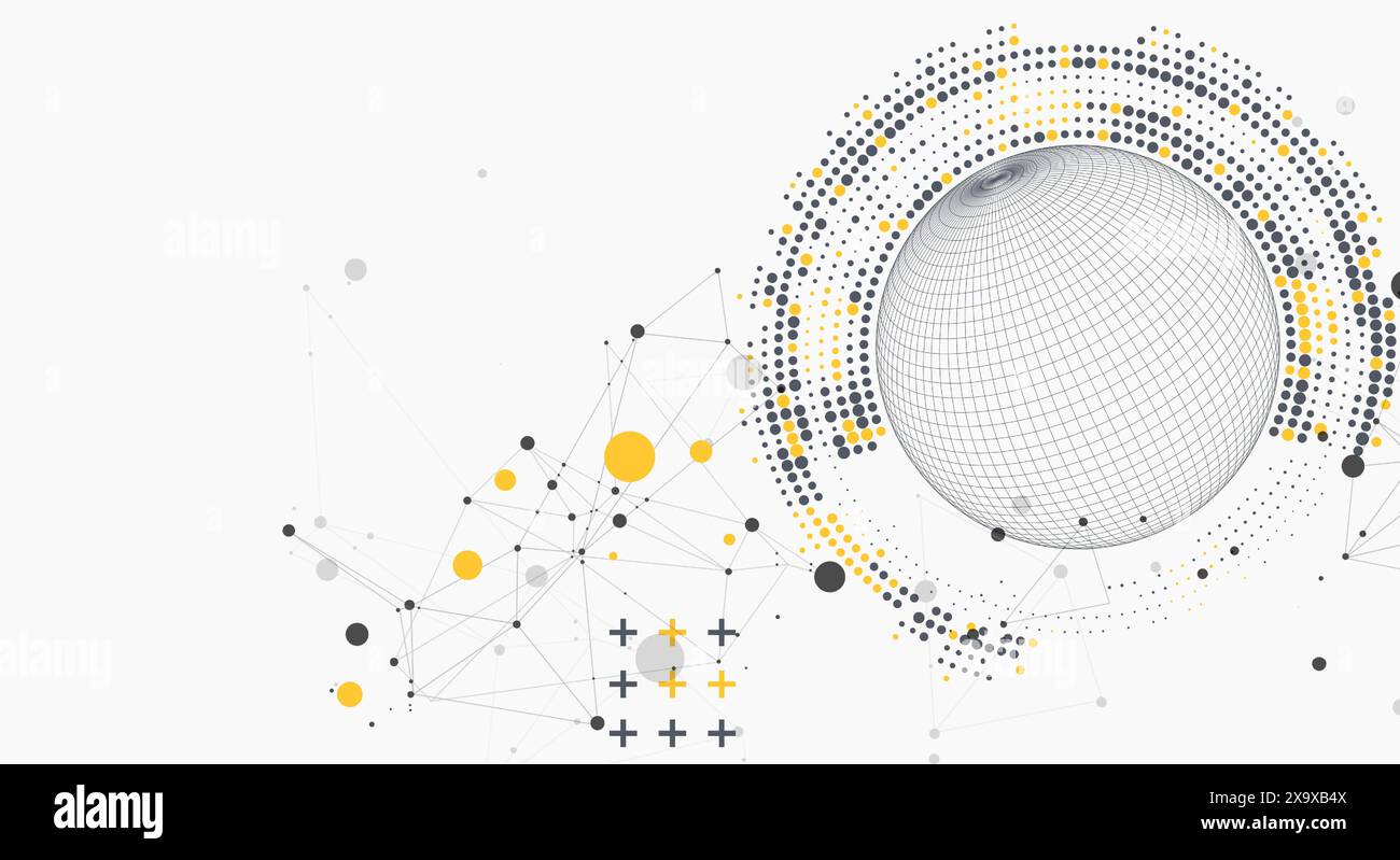 Abstract sphere background with plexus effect. 3D surface. Vector illustration. Stock Vector