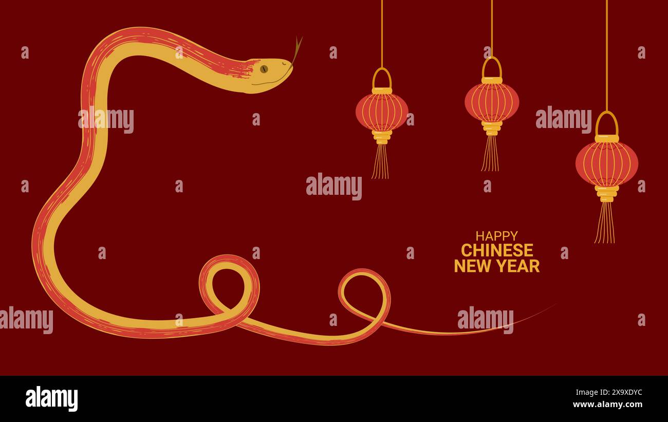 Year of Snake. Happy Chinese New Years Eve 2025. Lunar calendar. Red