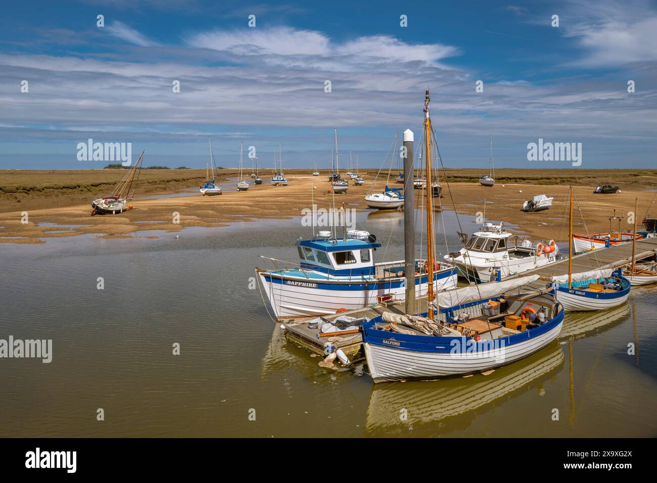 Wells-next-the-Sea harbour at low tide. Stock Photo