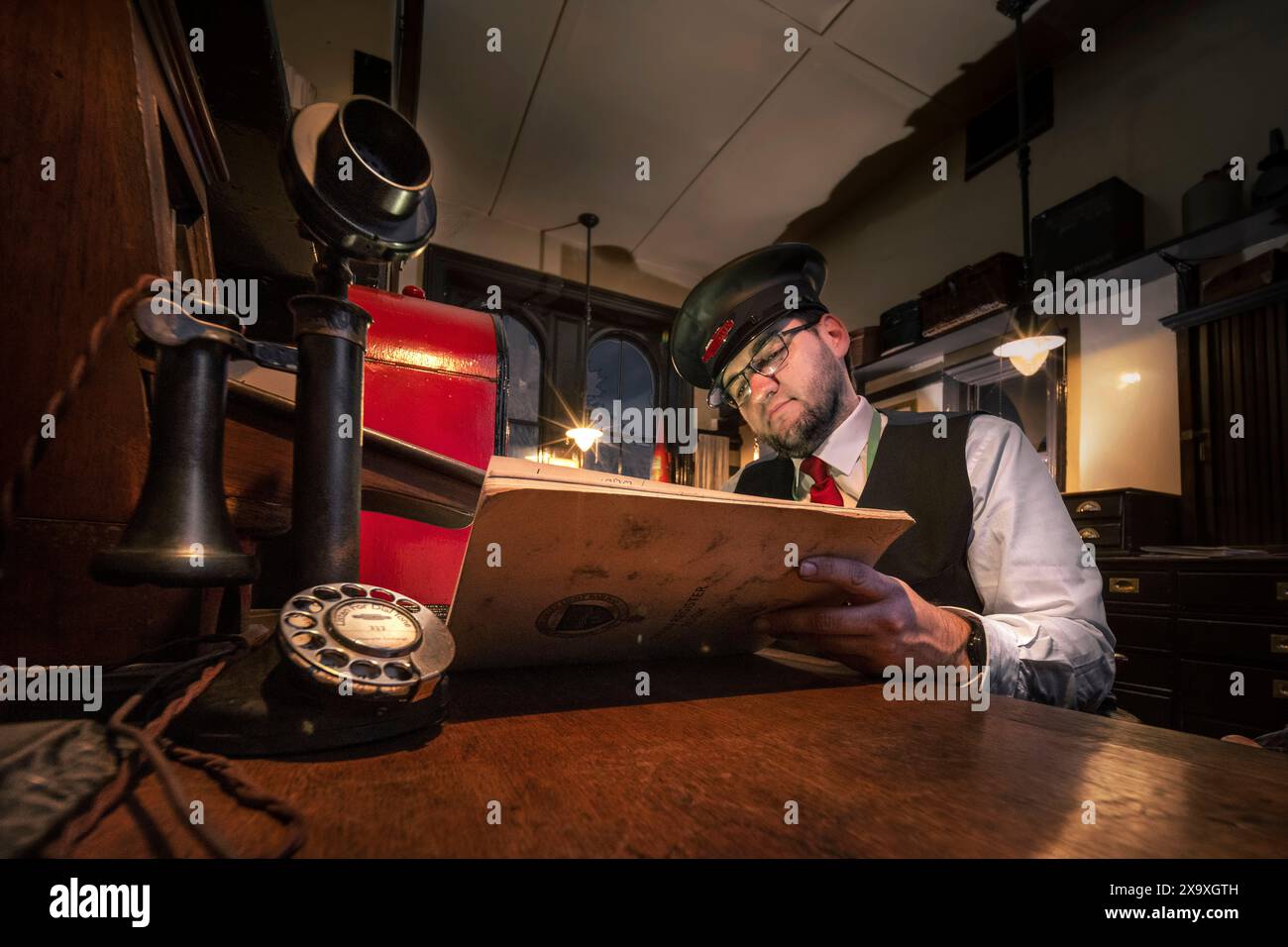 Ticket office at Haworth heritage railway station. Stock Photo