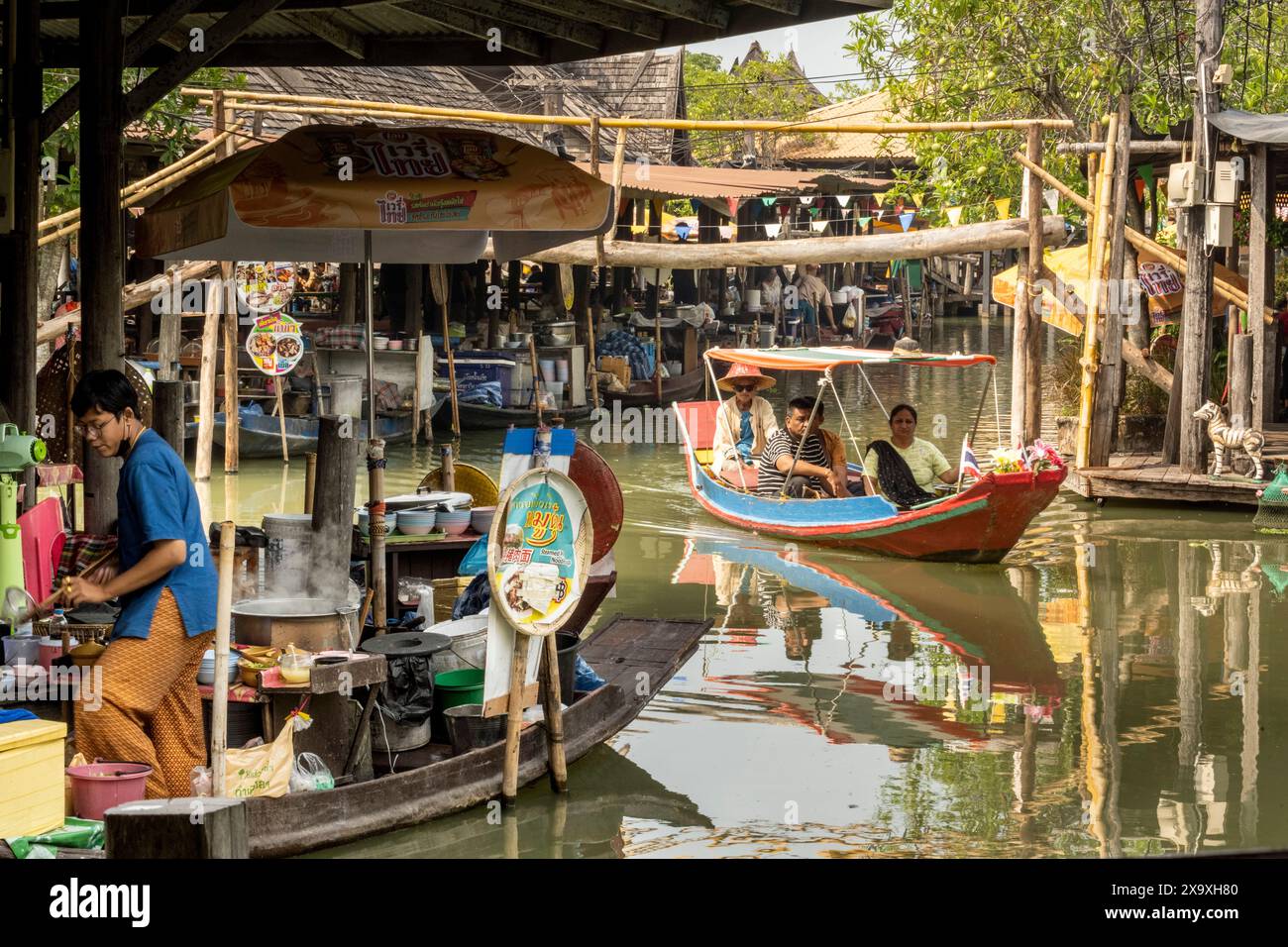 Tourists at Pattaya floating market. Stock Photo