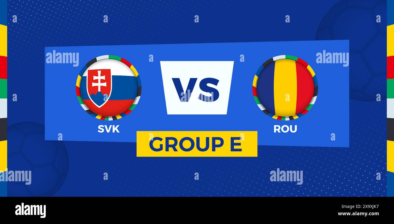Slovakia vs Romania football match on group stage. Football competition illustration on sport
