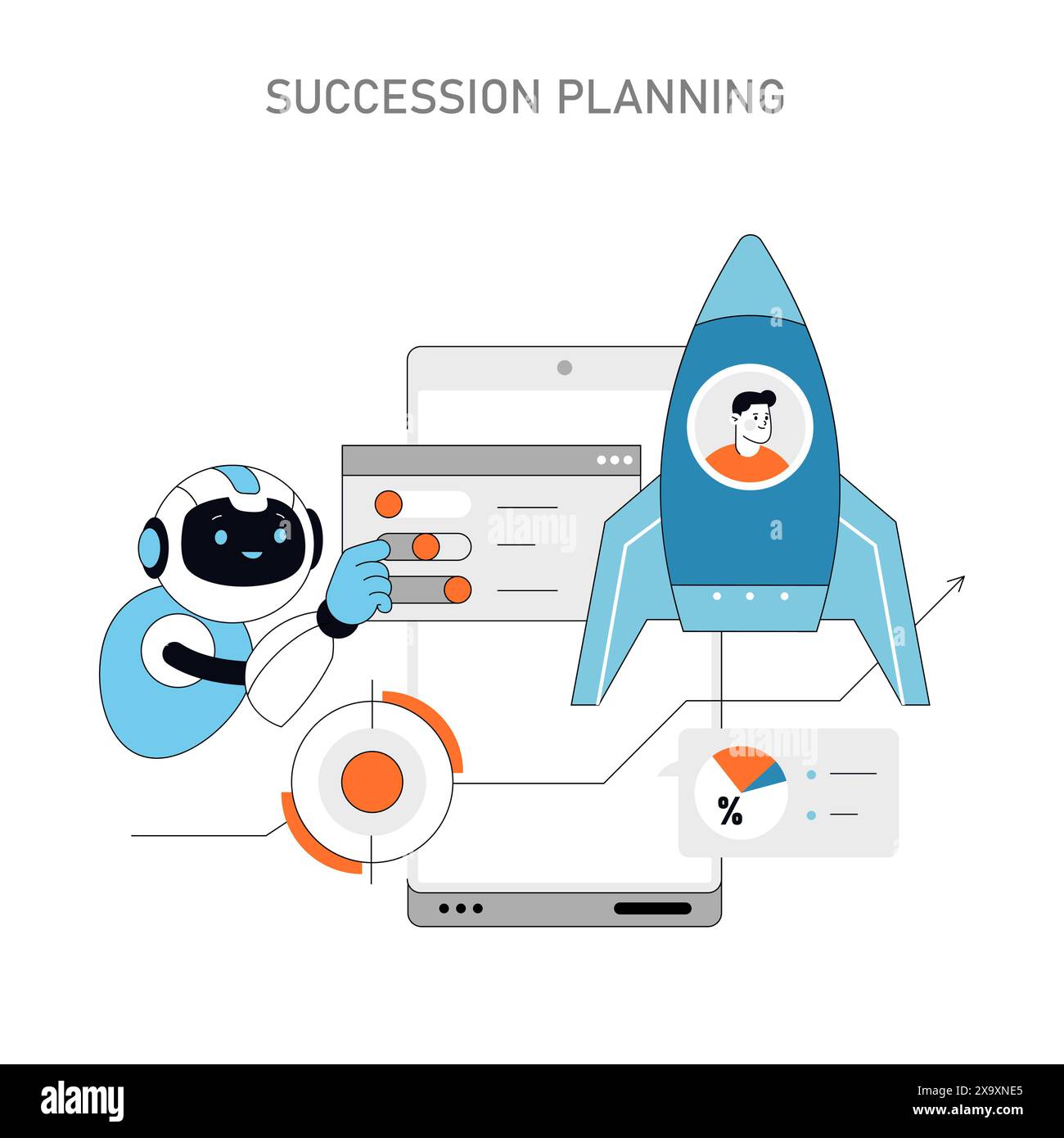 Succession Planning concept A robot guides the launch of leadership 