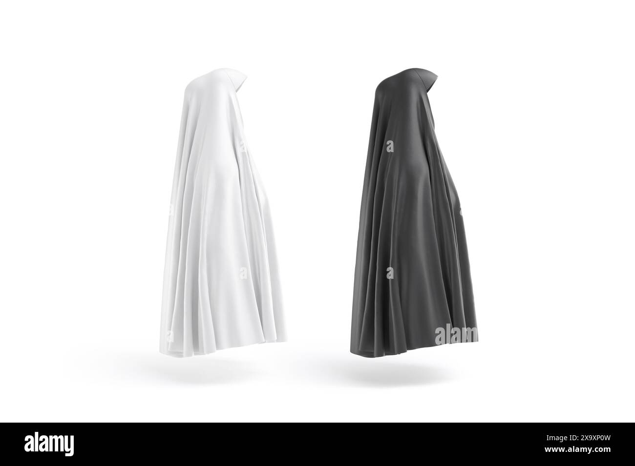 Blank Black And White Female Chador Mockup, Profile View Stock Photo 