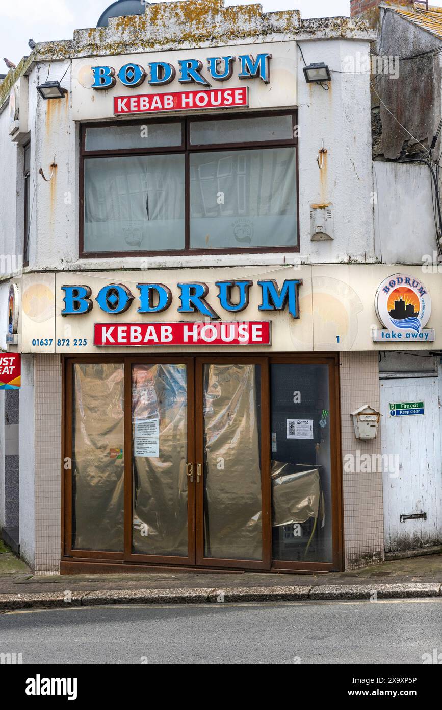 The dirty scruffy facade of the Bodrum Kebab House in Newquay Town