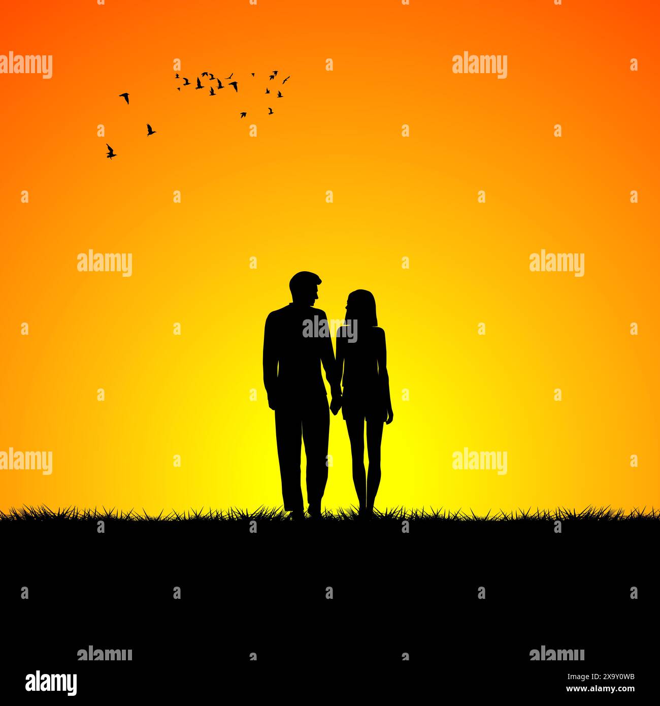 Silhouettes of a couple in love at sunrise Stock Vector Image & Art - Alamy