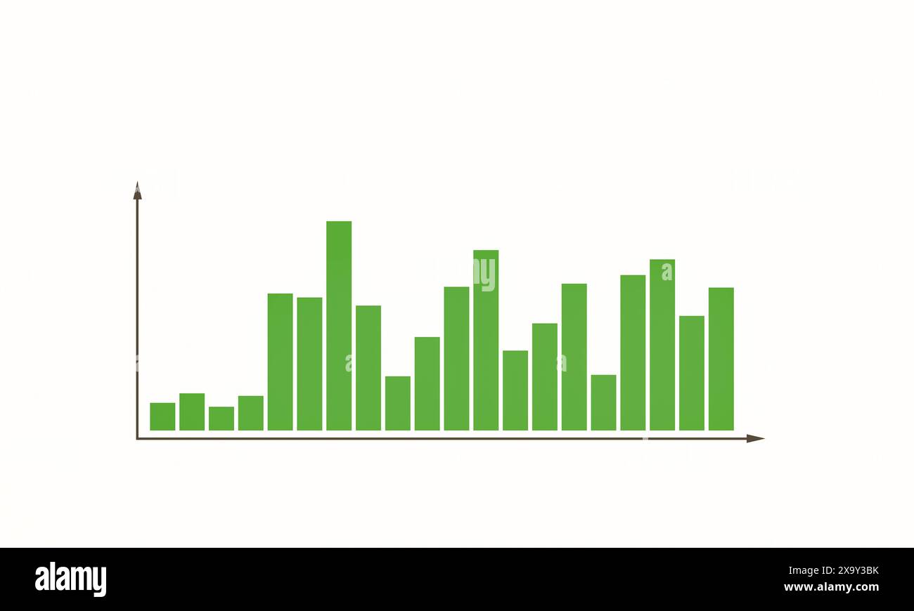 Bar chart, columns in different sizes. Green bar chart, columns in ...