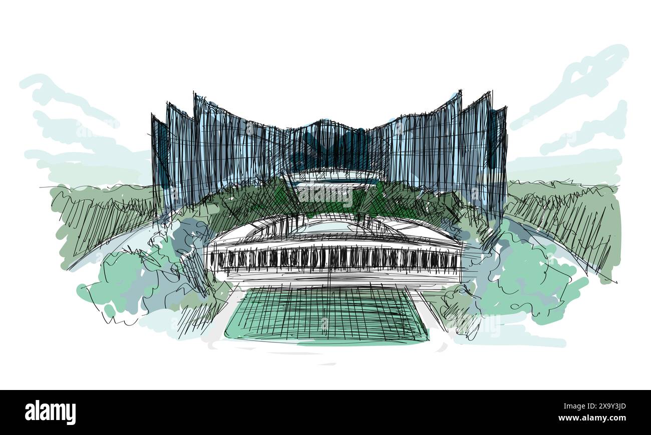 Nusantara Indonesia new capital palace design architecture hand drawing