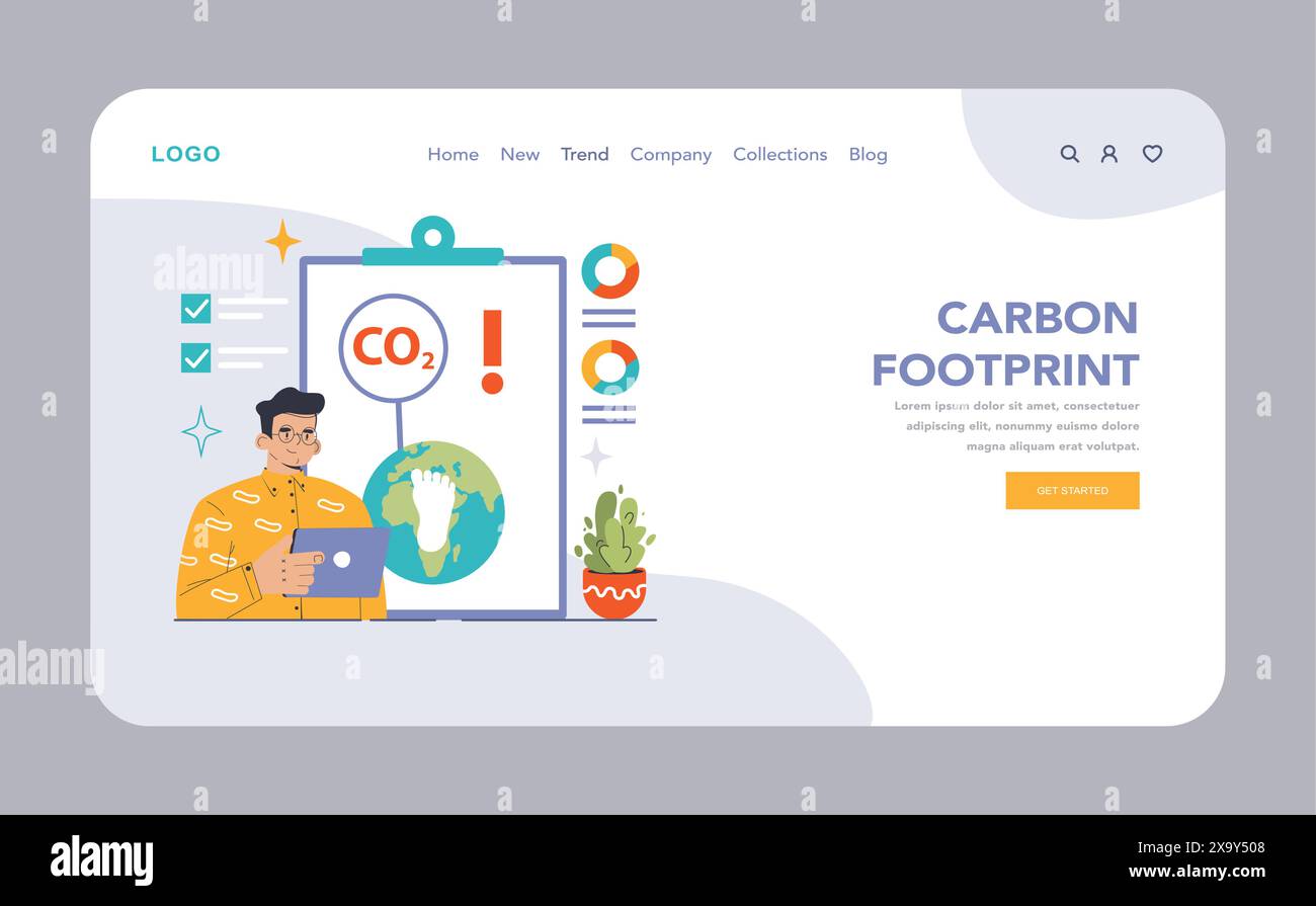Carbon Footprint Awareness web or landing. Analyst calculates ...