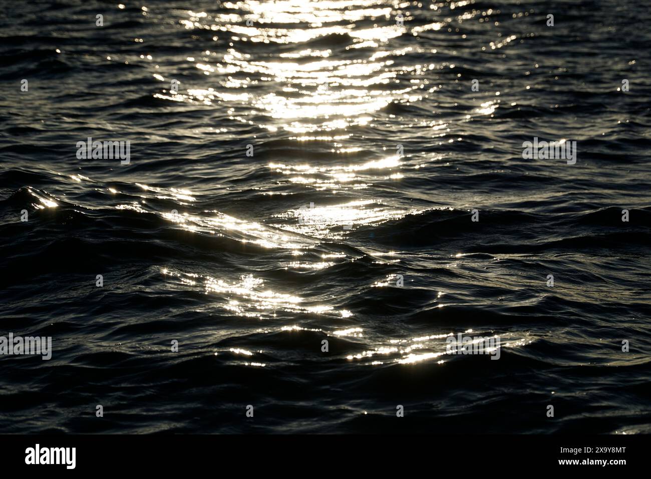 Sun reflecting in water surface Stock Photo