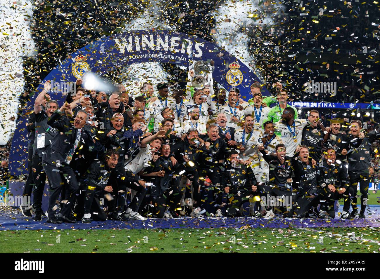 Players of Real Madrid celebrate during Champions League 2024 final ...