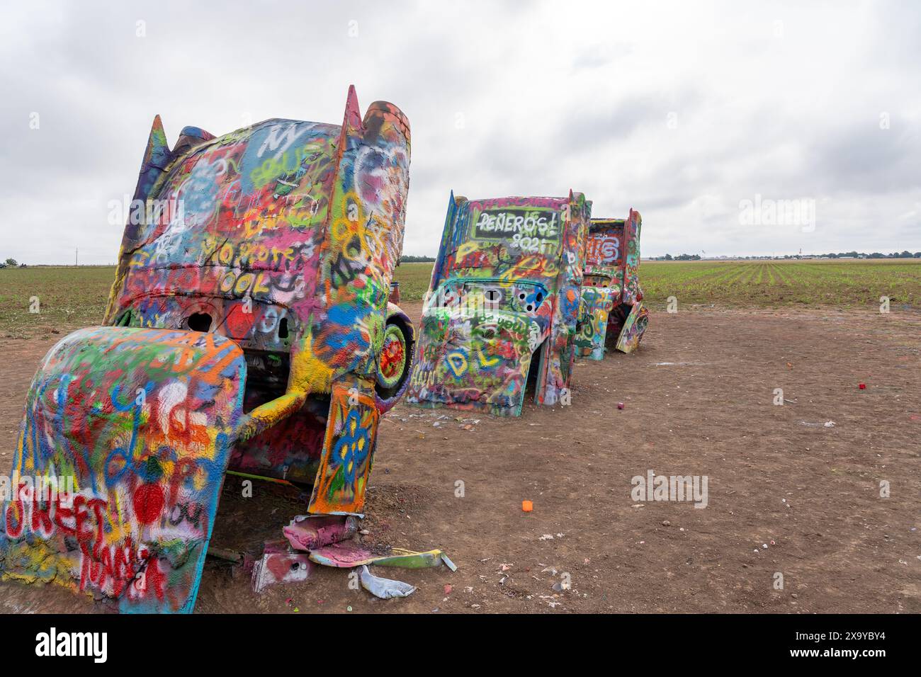 The Cadillac Ranch art installation in Amarillo, Texas, USA Stock Photo