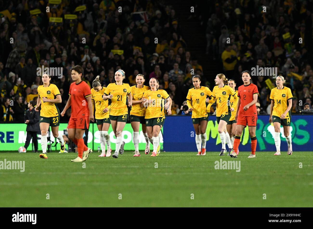 Sydney, NSW, Australia. 3rd June 2024; Accor Stadium, Sydney, NSW, Australia: Womens International Football Friendly, Australia versus China; Clare Wheeler of Australia celebrates her goal to make it 1-0 in the 48th minute Credit: Action Plus Sports Images/Alamy Live News Stock Photo