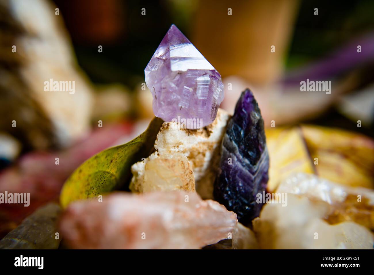 A composition with mineral rocks and crystal stones, holistic healing ...