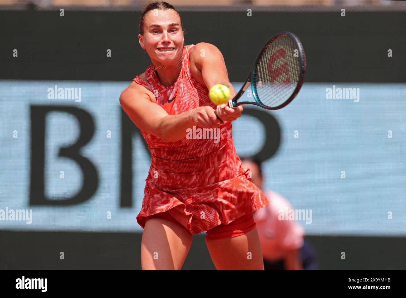 Roland Garros, Paris, France. 3rd June, 2024. 2024 French Open Tennis tournament, Day 9; Aryna Sabalenka (blr) in her round of 16 match against Emma Navarro (usa) Credit: Action Plus Sports/Alamy Live News Stock Photo