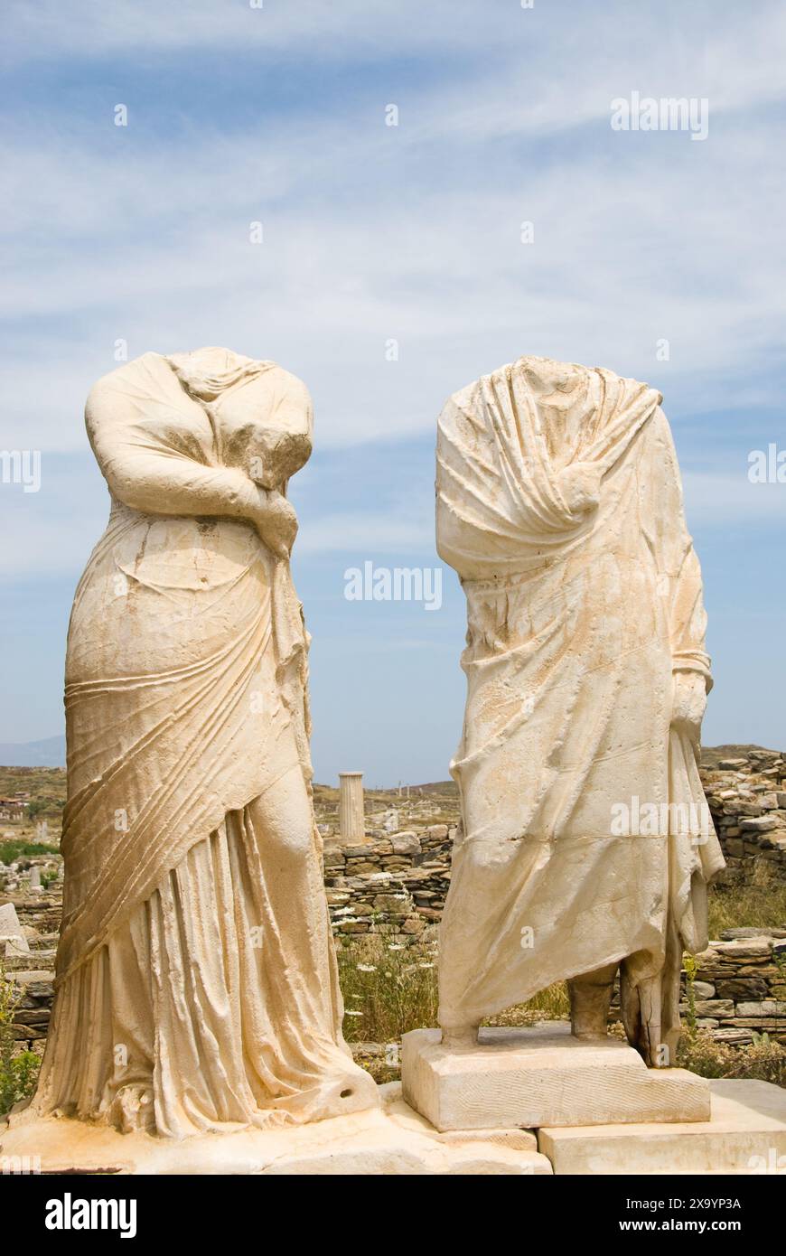 The statues at the House of Cleopatra on Delos Island, Greece Stock Photo