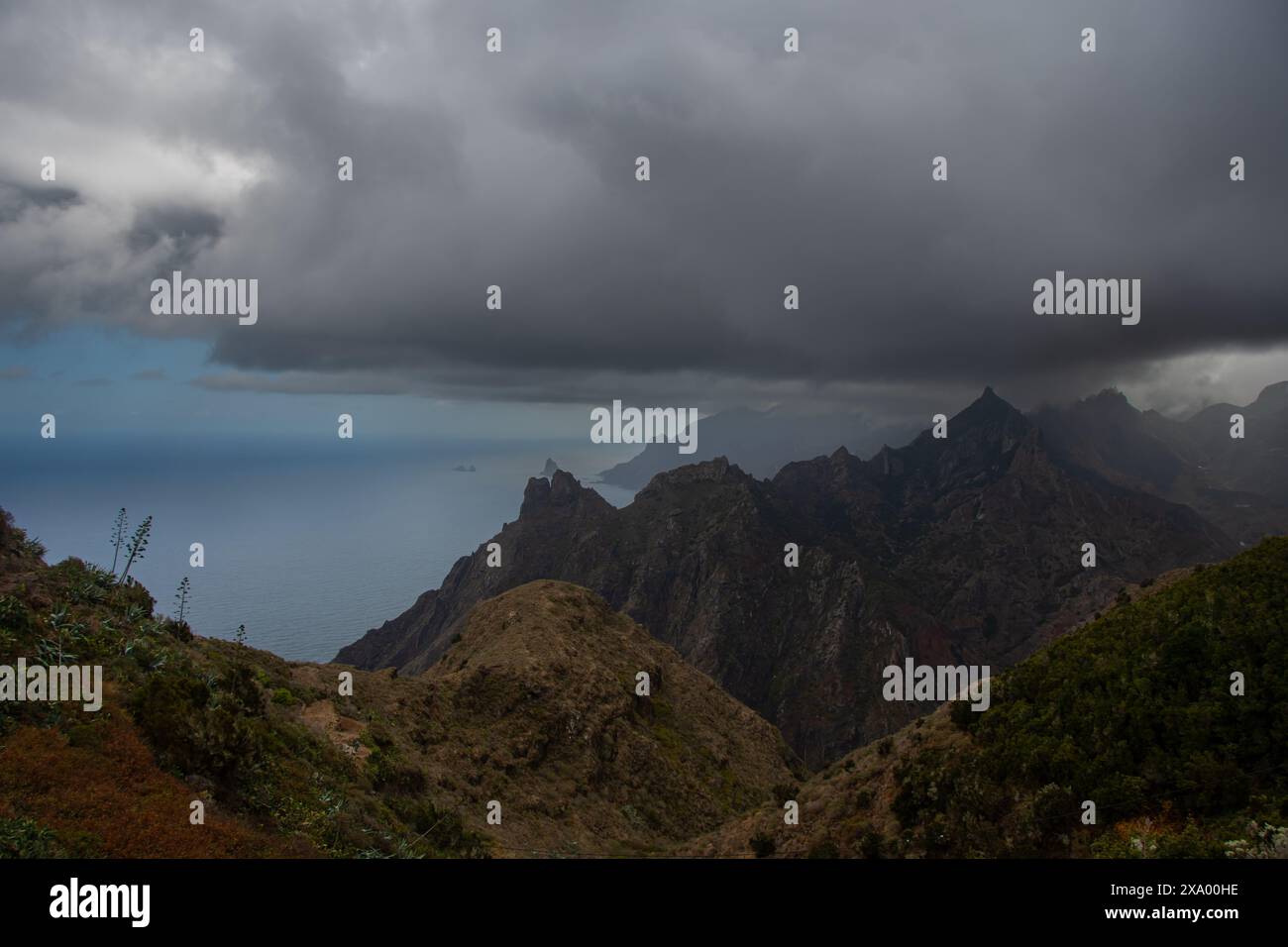 Dark clouds over the Anaga mountains in Tenerife Stock Photo
