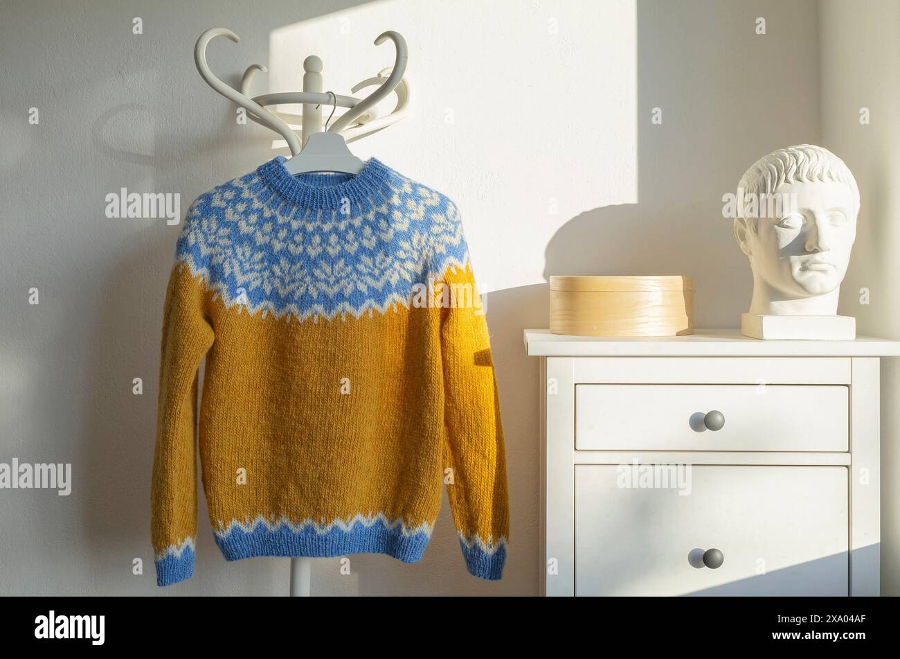 Photo of a yellow blue white icelandic lopapeysa sweater with ...
