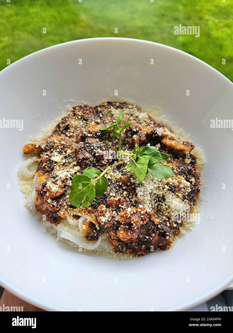 Prepared dish on rustic wooden table Stock Photo