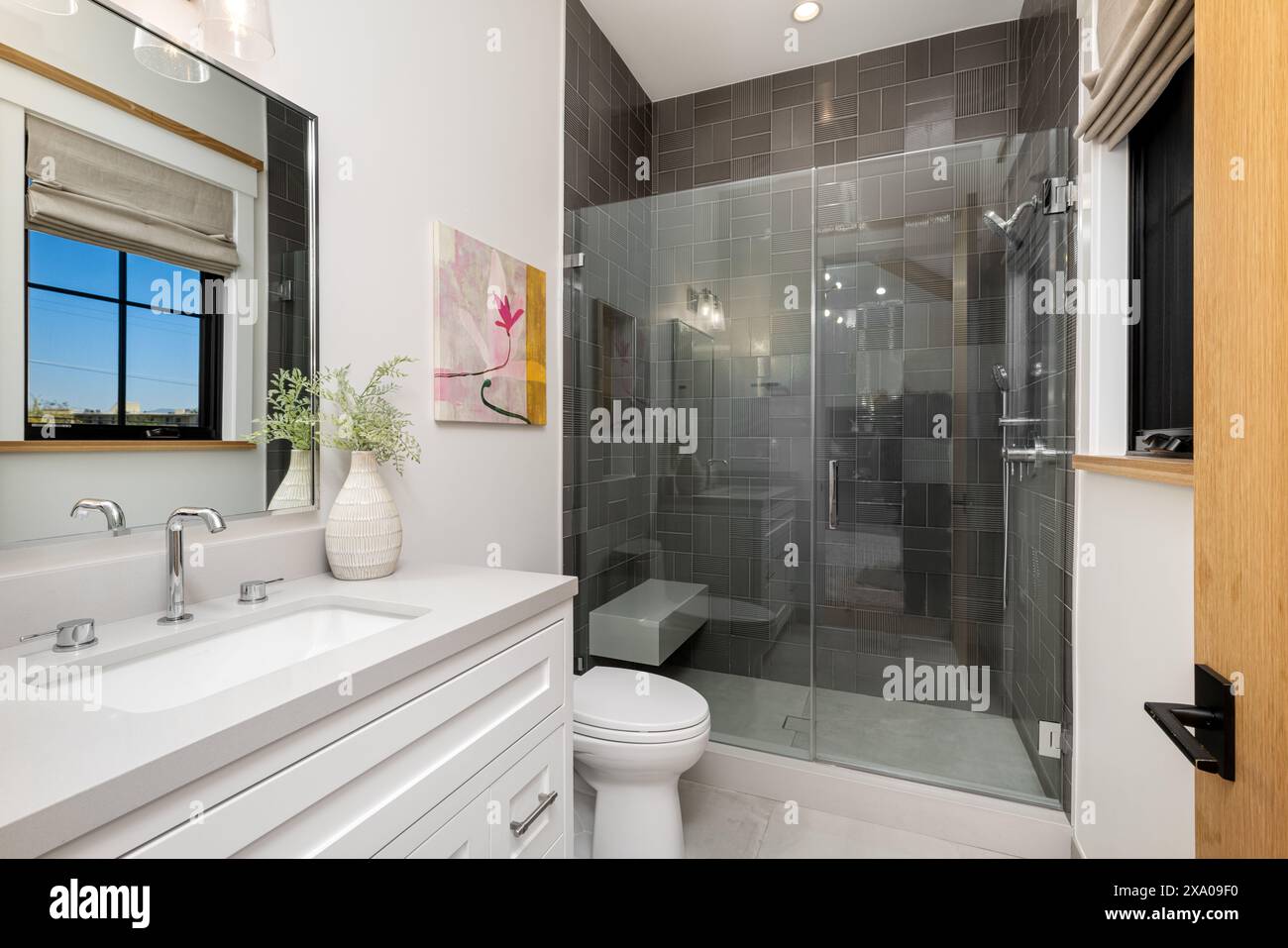 Elegant minimalist bathroom featuring sleek hi-res stock photography ...