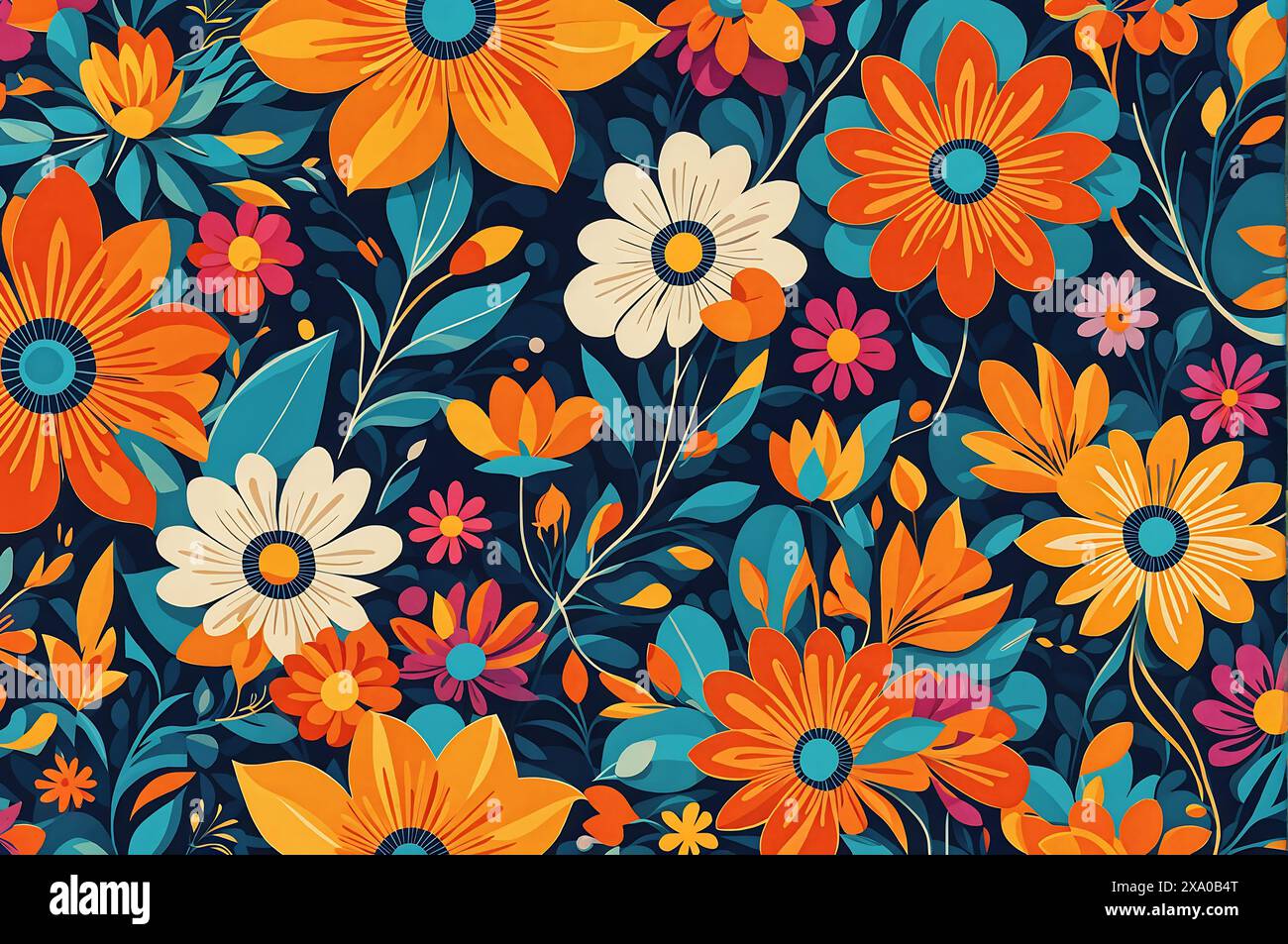 An AI illustration of seamless floral background with colorful flowers ...