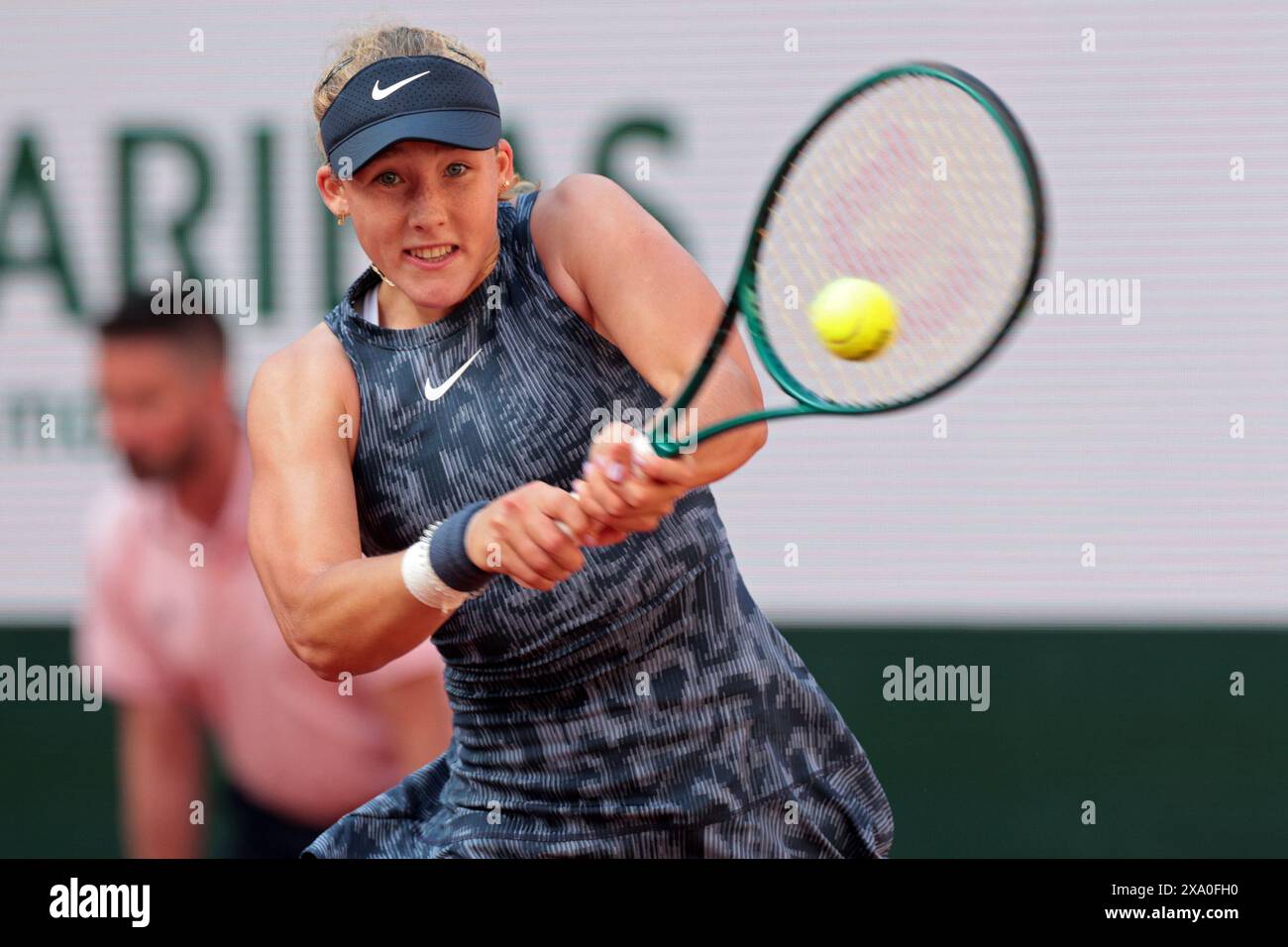 Roland Garros, Paris, France. 3rd June, 2024. 2024 French Open Tennis tournament, Day 9; Mirra Andreeva of Russia, aged 17, during her win against Varvara Gracheva (rus/fra) Credit: Action Plus Sports/Alamy Live News Stock Photo