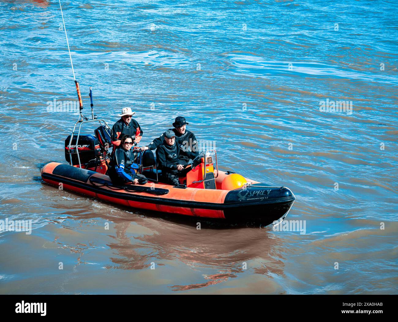 Liverpool Merseyside UK 06 April 2024. Inflatable Rib boat in the water