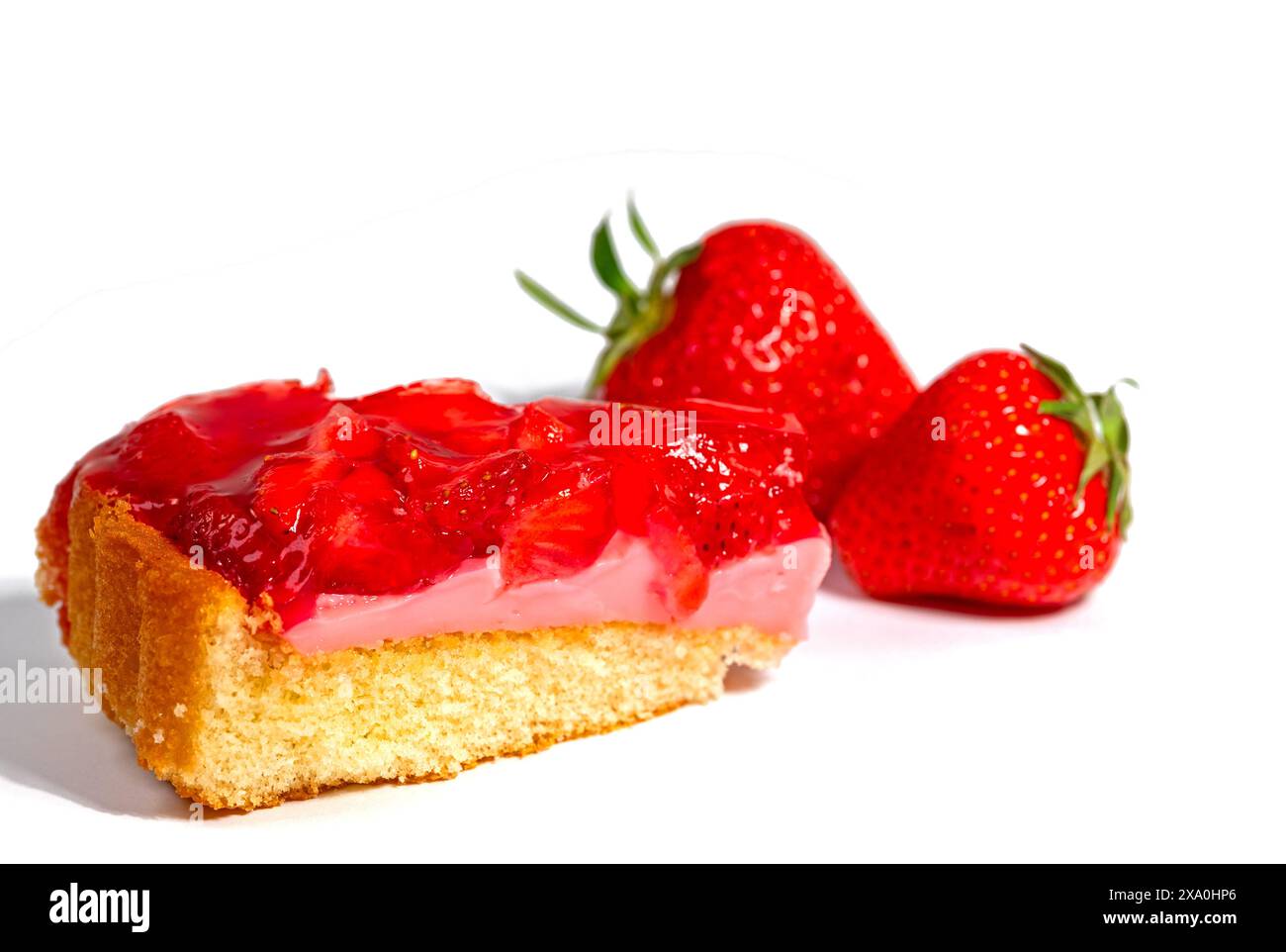 Strawberry cake against a white background Stock Photo