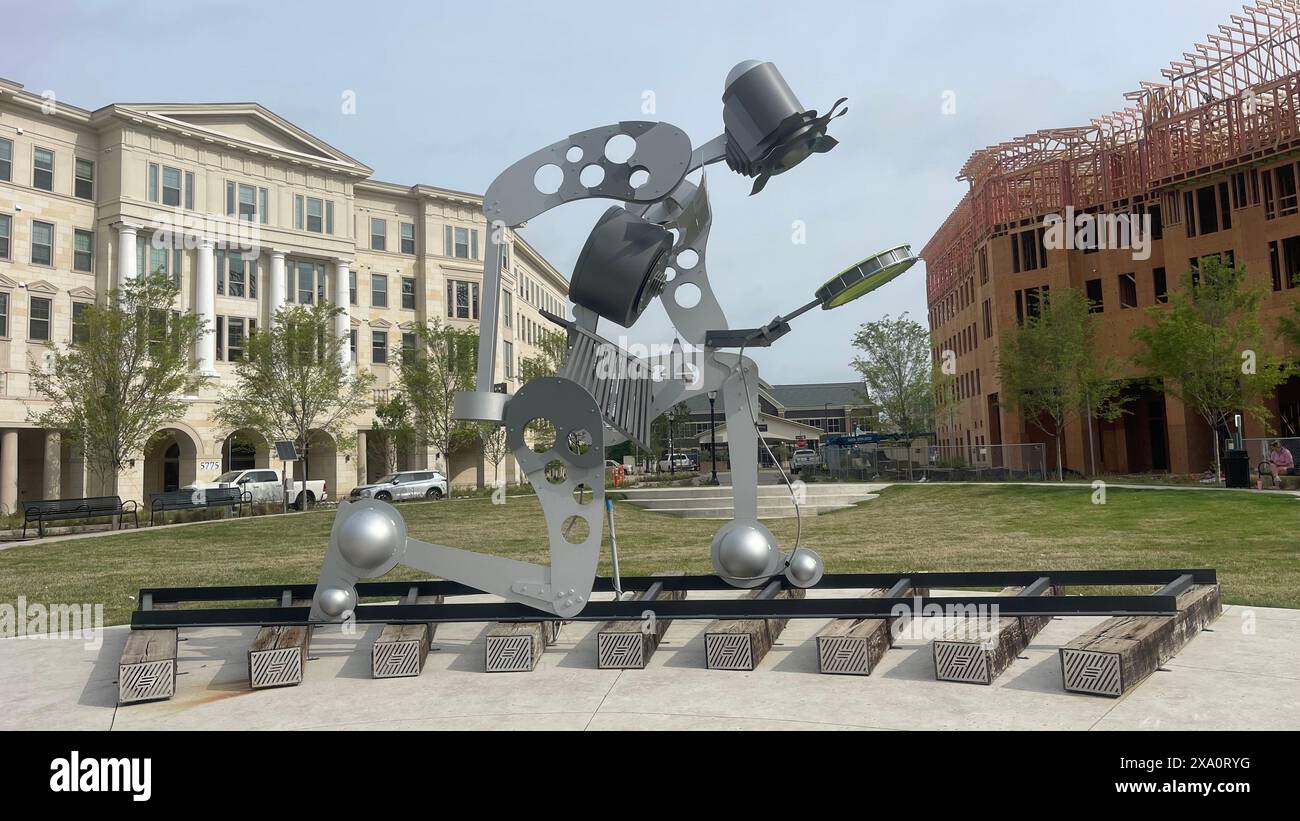 A Modern Art Statue in trendy park in Frisco Square, Frisco, Texas Stock Photo