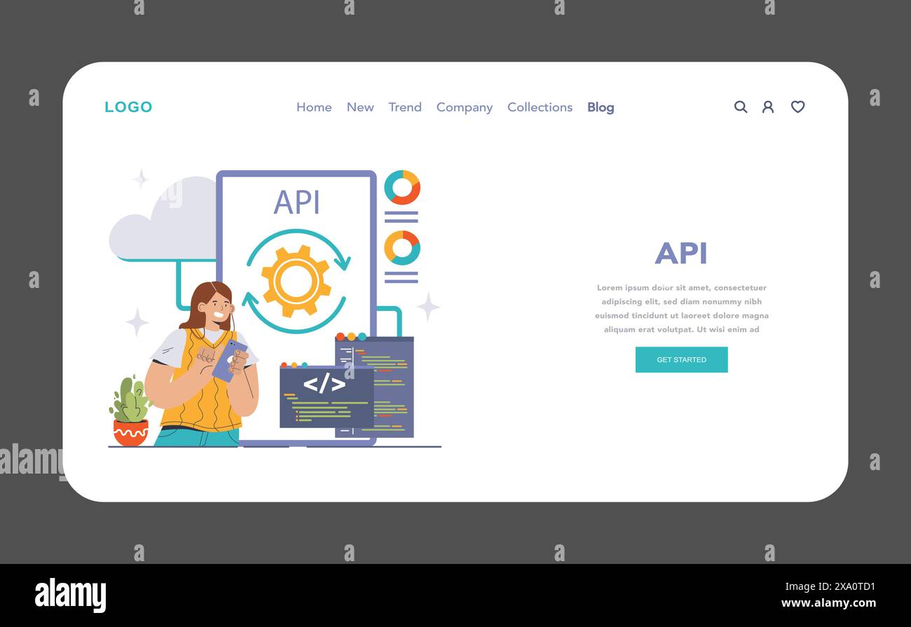 API technology concept where a focused developer engages with ...